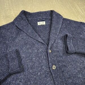 Line Of Trade Sweater Mens 2XL Blue Shetland Wool Shawl Collar Cardigan Chunky